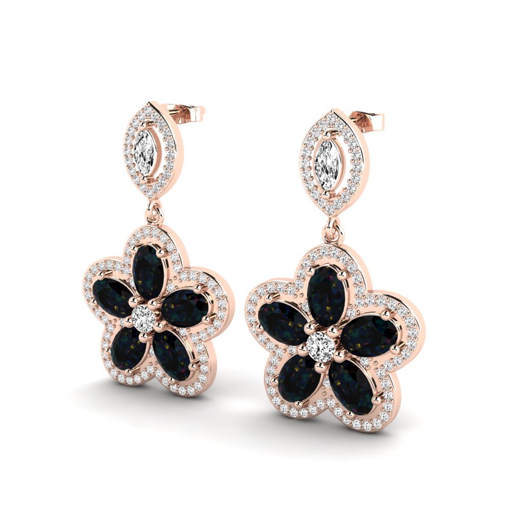18ct Rose Gold Black Opal Women's Earring Jann