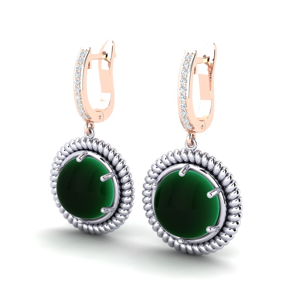 14k Oro Blanco & Rosa Esmeralda Cabujón Pendiente de mujer Jaylen