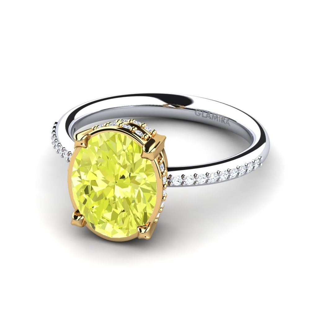 14k Oro Blanco & Amarillo Cuarzo Limón Anillo de compromiso Jayssie