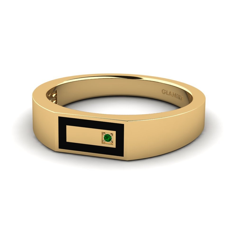 14k Oro Amarillo Circonita Verde Anillo de Hombre Jefferson