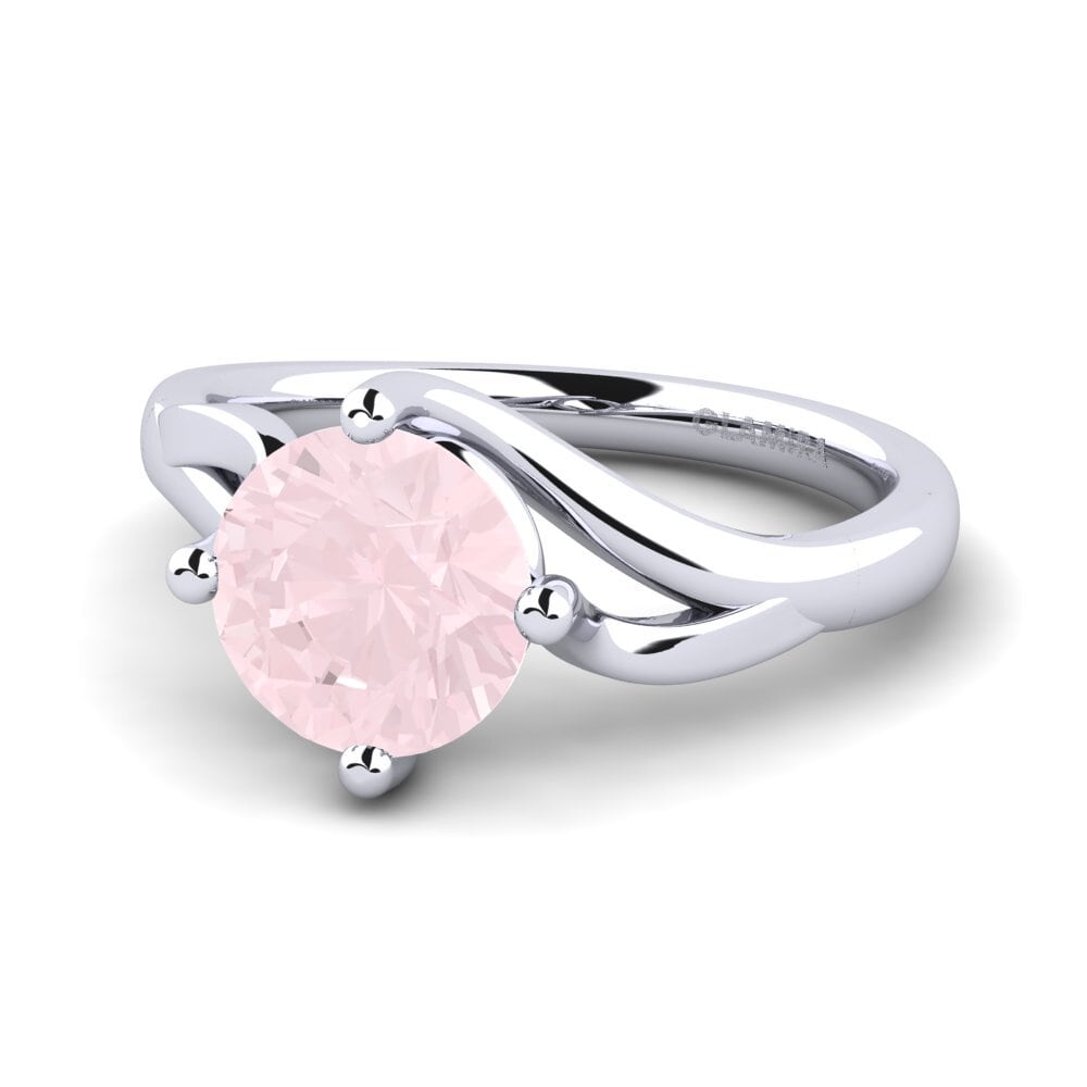 18k Oro Blanco Cuarzo rosa Anillo de compromiso Jeffrey 1.6 crt