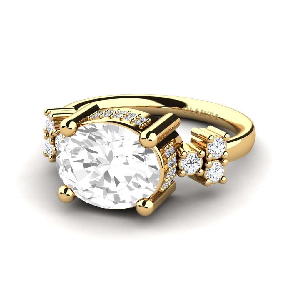 9k Oro Amarillo Topacio blanco Anillo de compromiso Jemelia