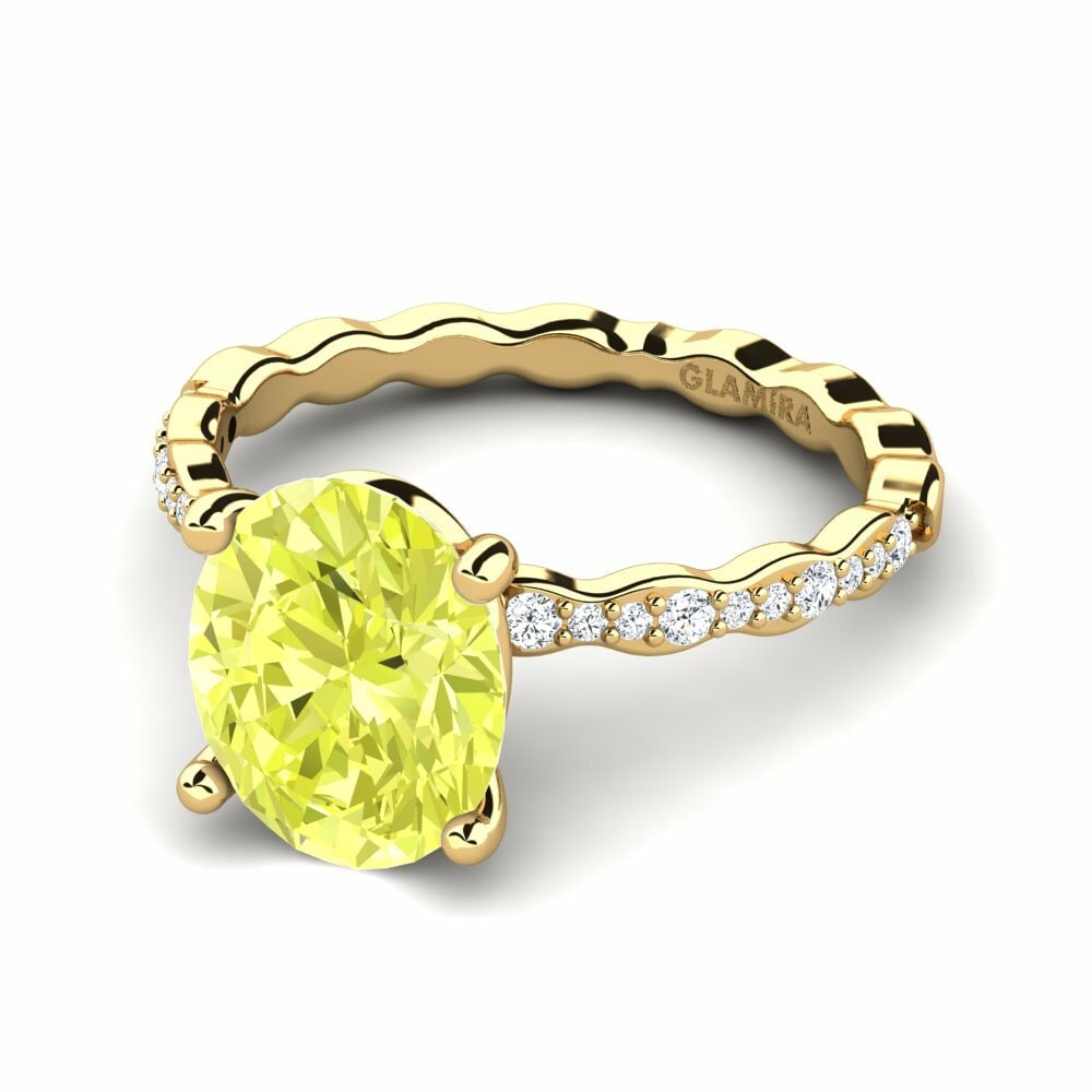 Bagues Or Jaune 14k Quartz Citron Solitaire Pavé