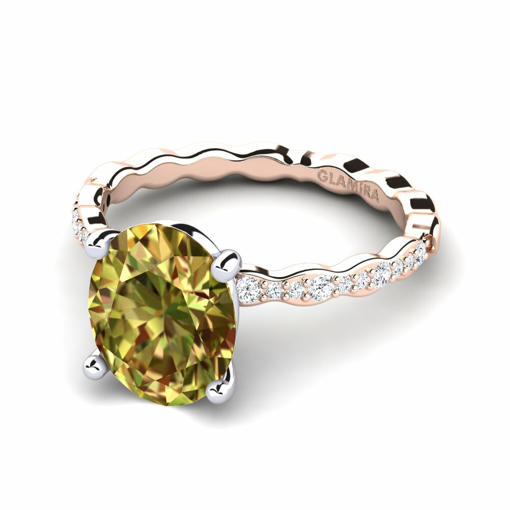 Bagues Or Rose& Blanc 14k Pierre de Sultan Solitaire Pavé
