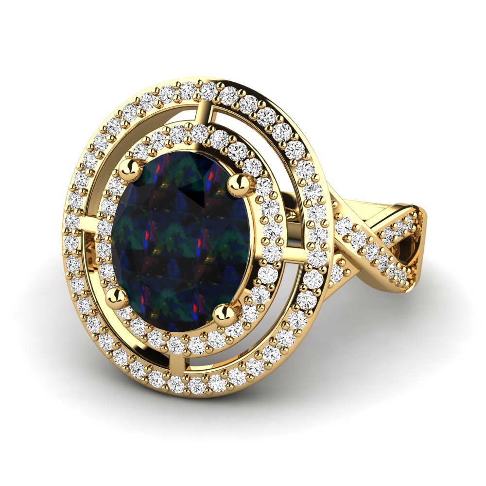 18k Oro Amarillo Opalo Negro Anillo de compromiso Jendaya