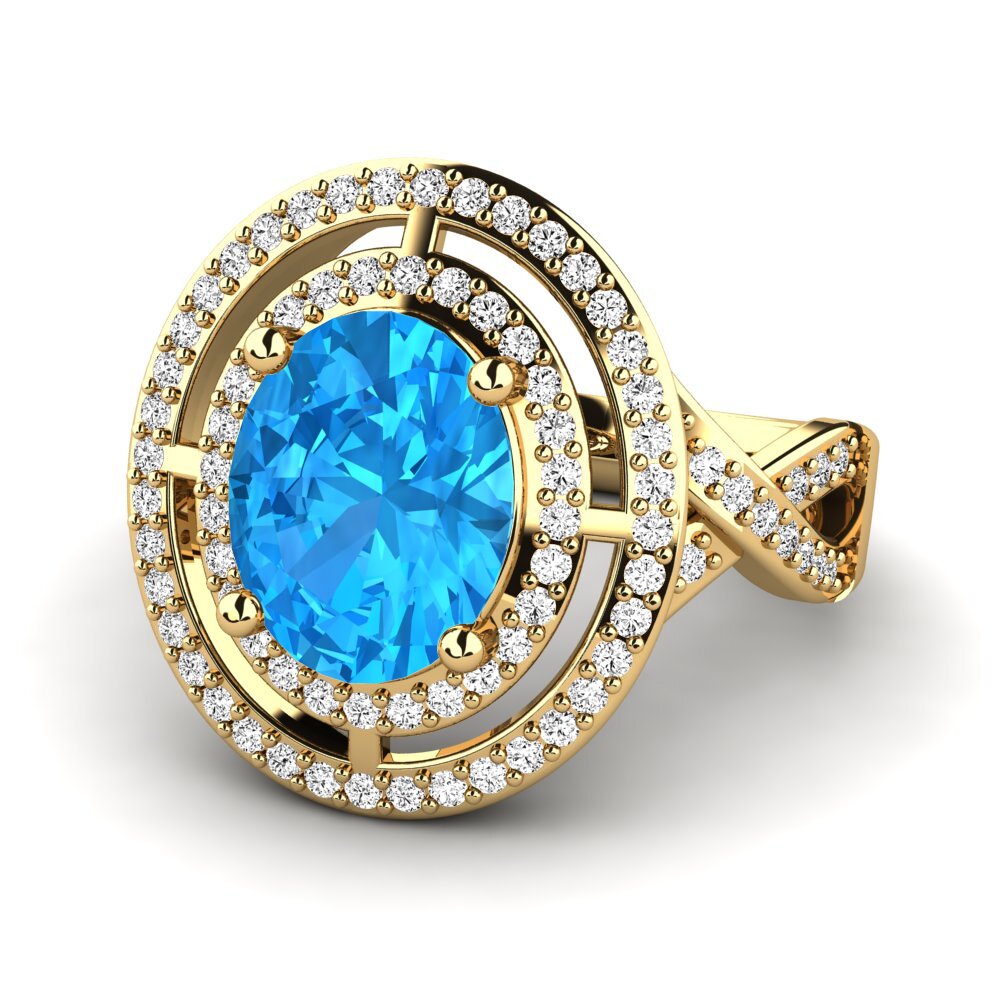 9k Oro Amarillo Topacio azul Anillo de compromiso Jendaya