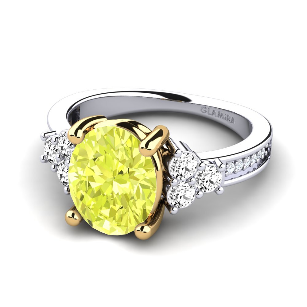 14k Oro Blanco & Amarillo Cuarzo Limón Anillo de compromiso Jennivie
