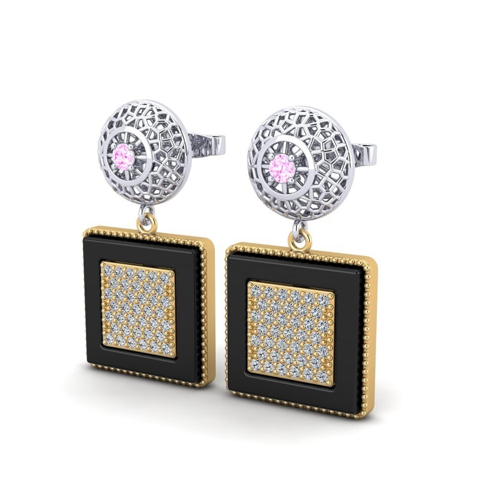 14k Oro Amarillo & Blanco Zafiro Rosado Pendiente de mujer Jepson