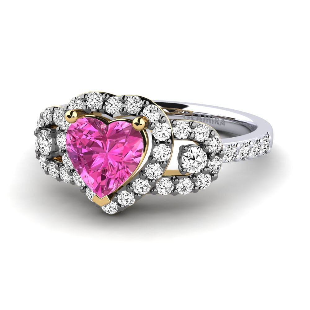 14k Oro Blanco & Amarillo Topacio Rosa Anillo de compromiso Jerri