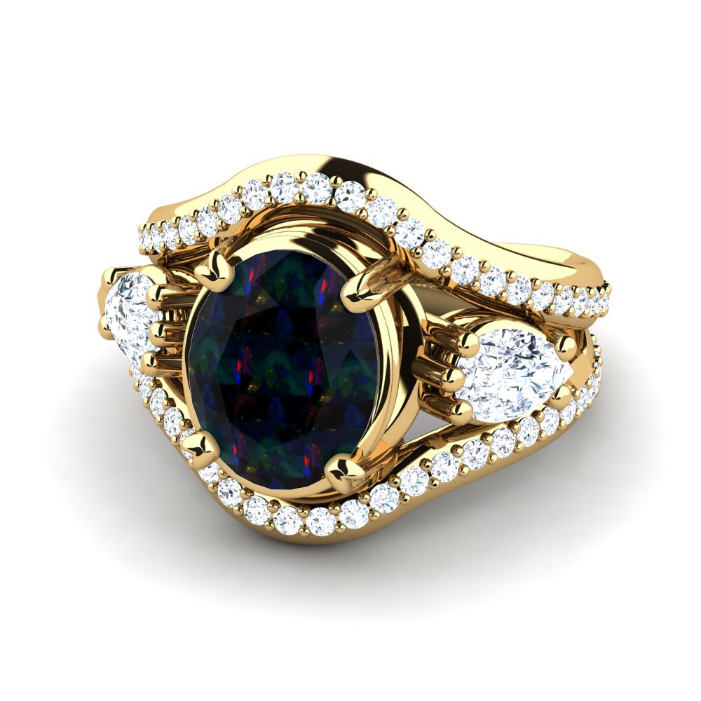18k Oro Amarillo Opalo Negro Anillo de compromiso Jescolyn