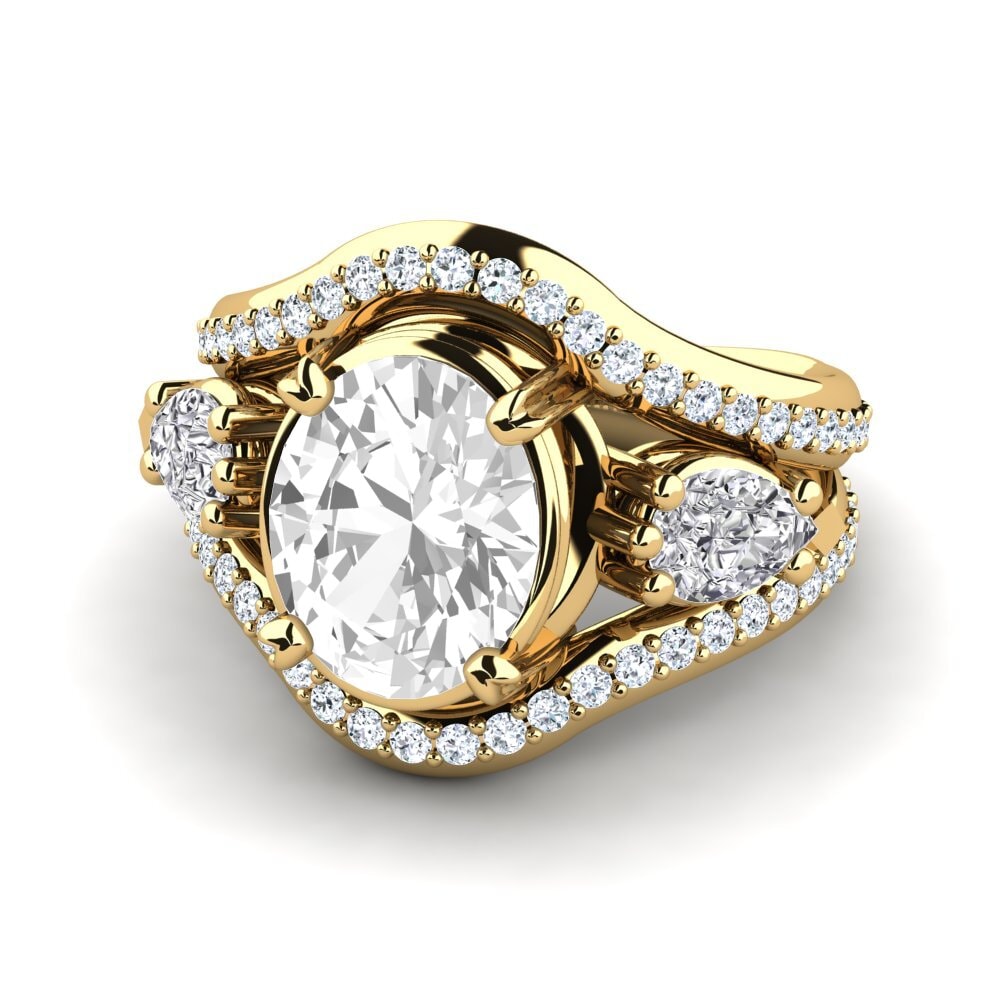 9k Oro Amarillo Topacio blanco Anillo de compromiso Jescolyn