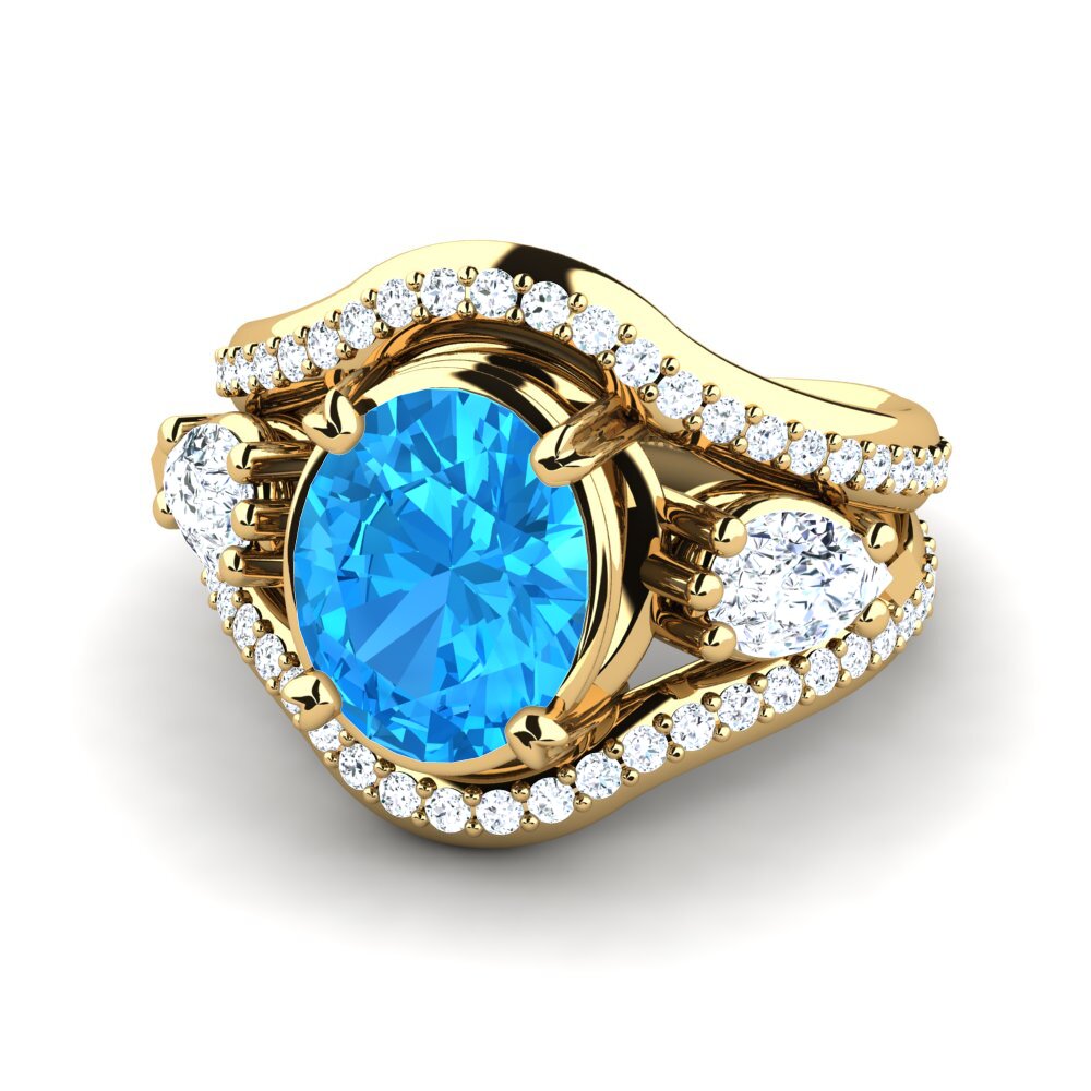 9k Oro Amarillo Topacio azul Anillo de compromiso Jescolyn