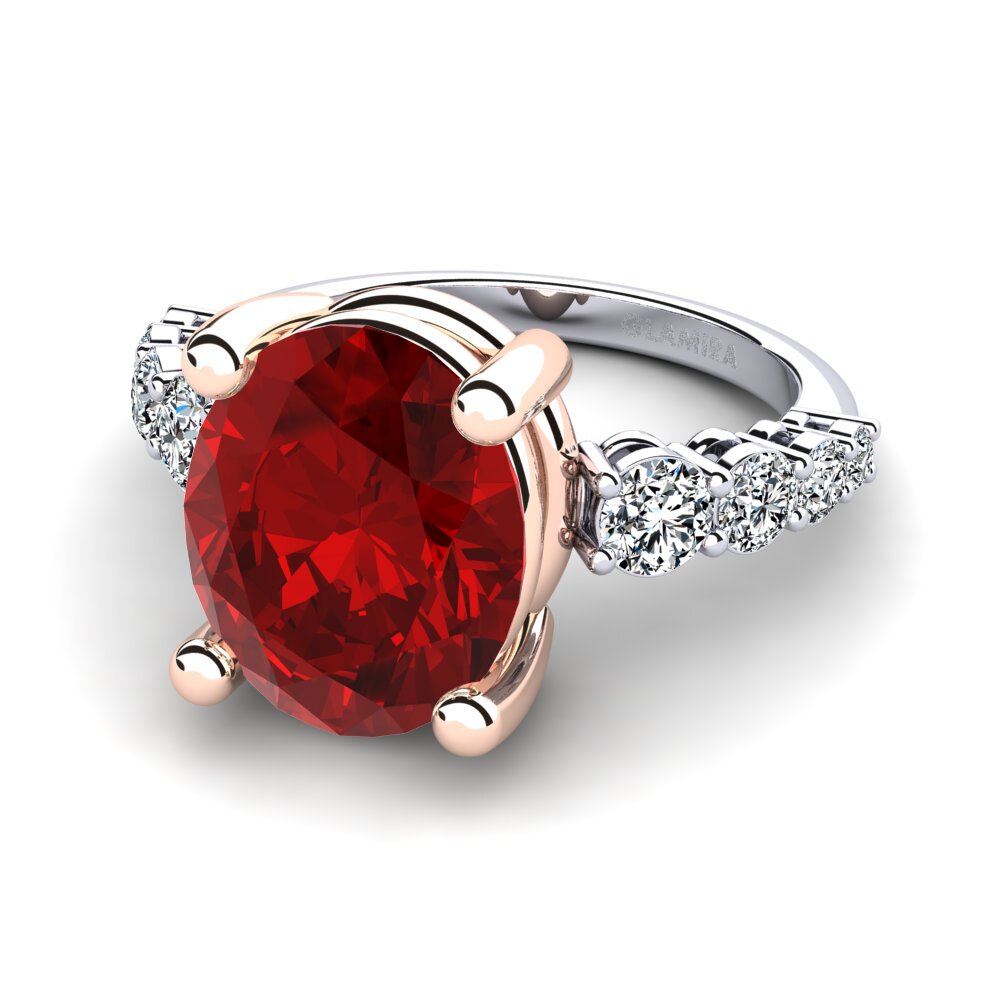 14k Oro Blanco & Rosa Rubí (Creado en laboratorio) Anillo Jeylianis