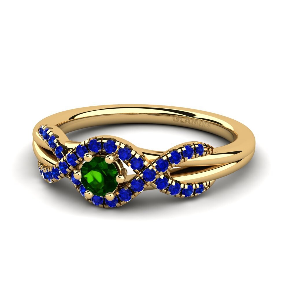 14ct Yellow Gold Green Tourmaline Engagement Ring Jilessa 0.16 crt