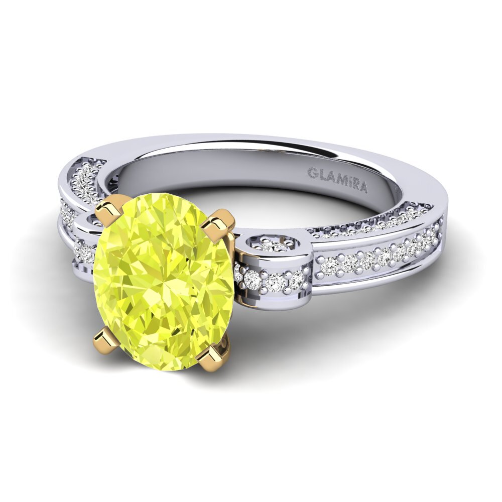 14k Oro Blanco & Amarillo Cuarzo Limón Anillo de compromiso Jimalee