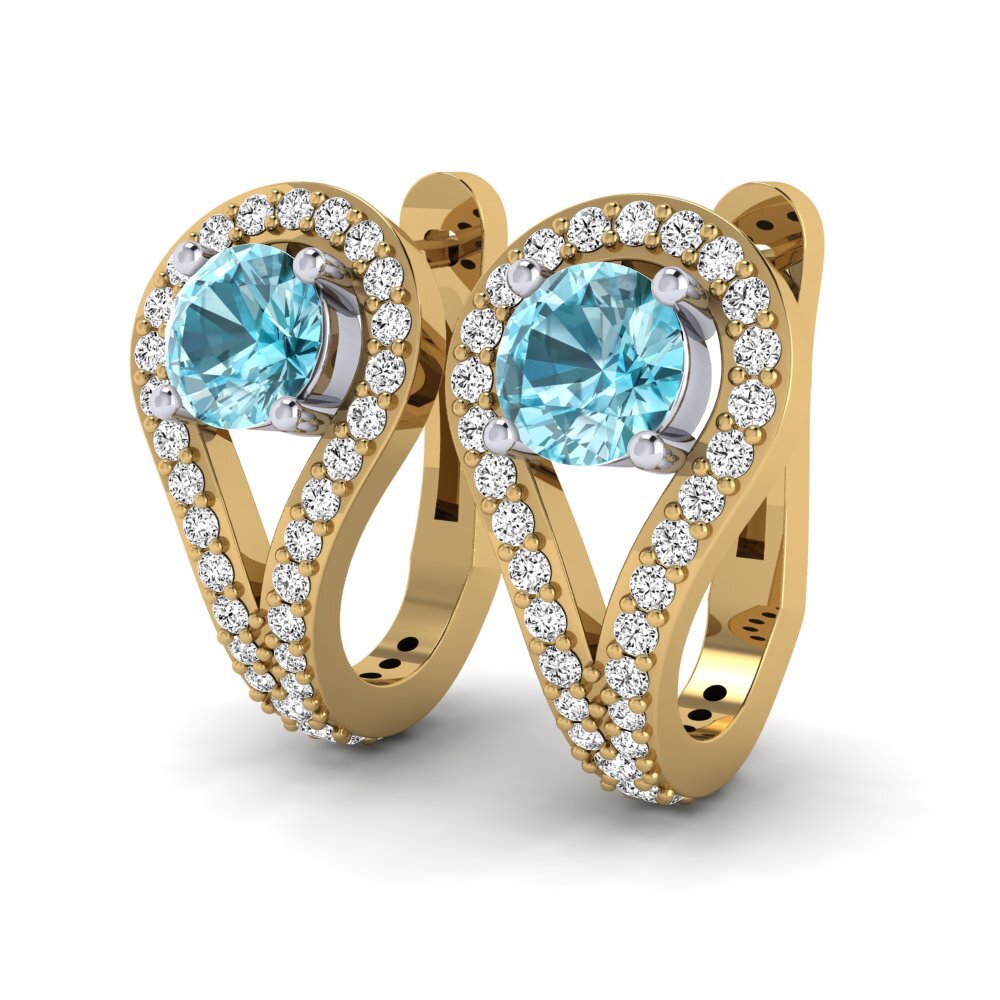 18ct Yellow & White Gold Blue Zircon Women's Earring Jimin