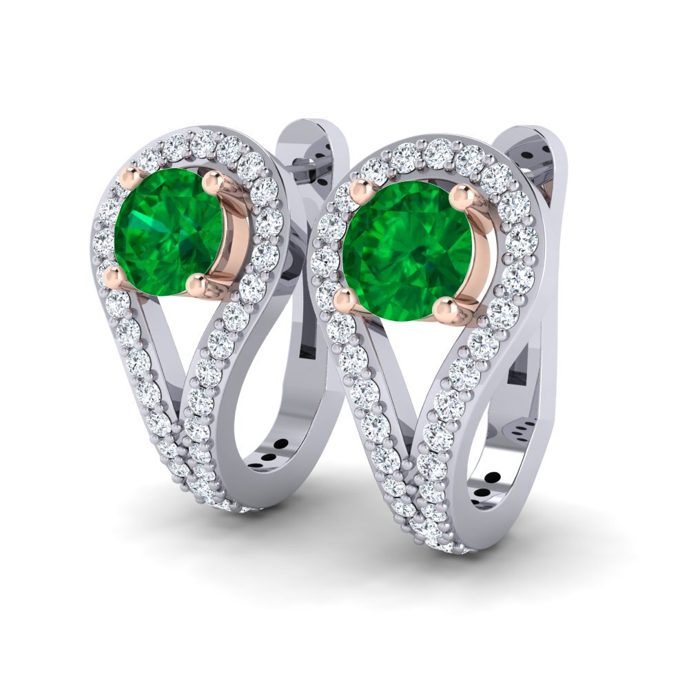 14ct White & Rose Gold Emerald (Lab Created) Women's Earring Jimin