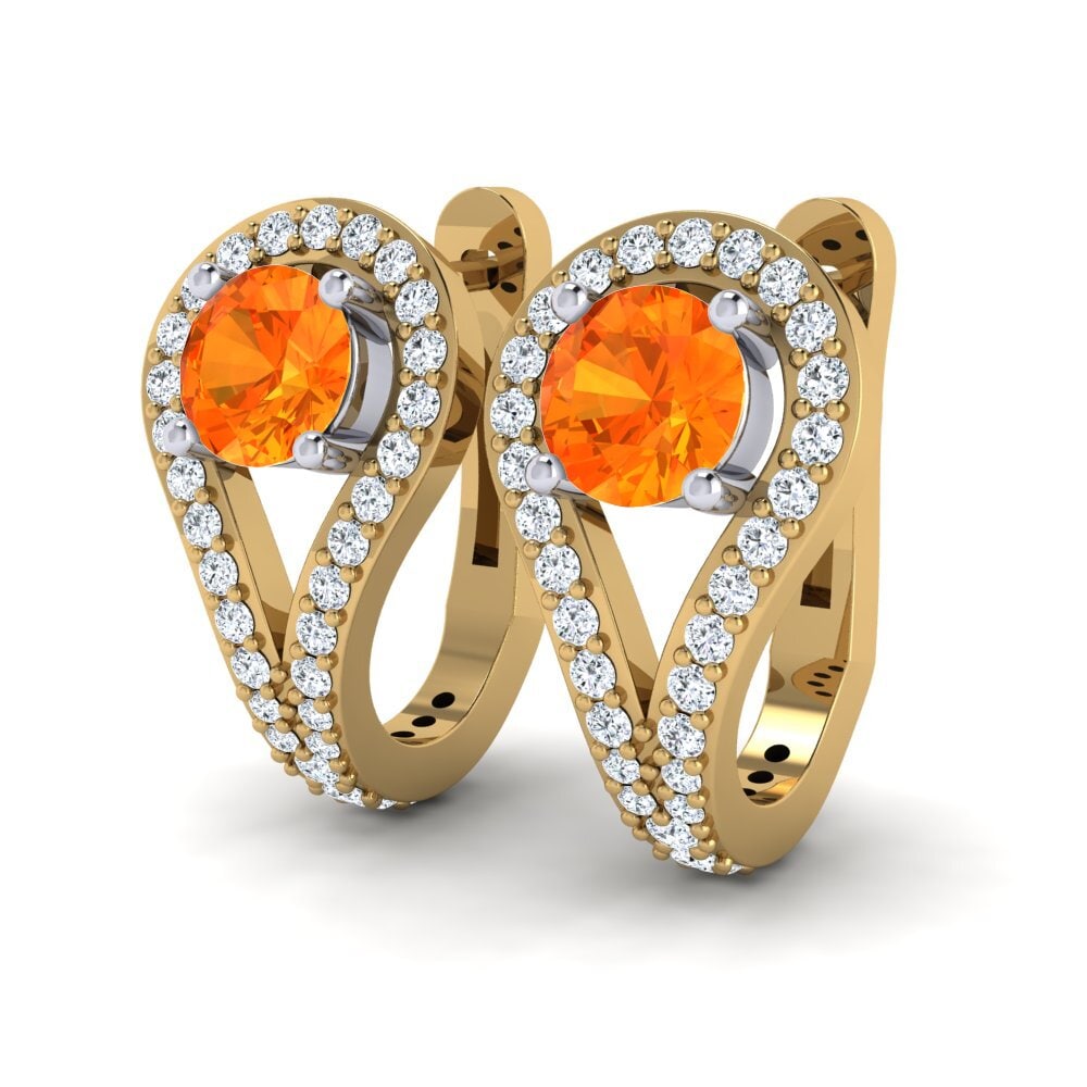 14K Yellow & White Gold Orange Sapphire Earring Jimin