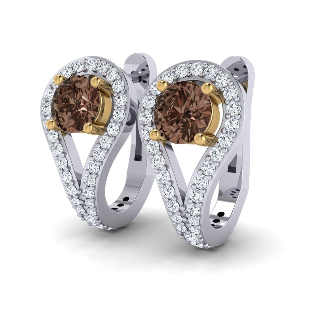14ct White & Yellow Gold Smoky Quartz Women's Earring Jimin