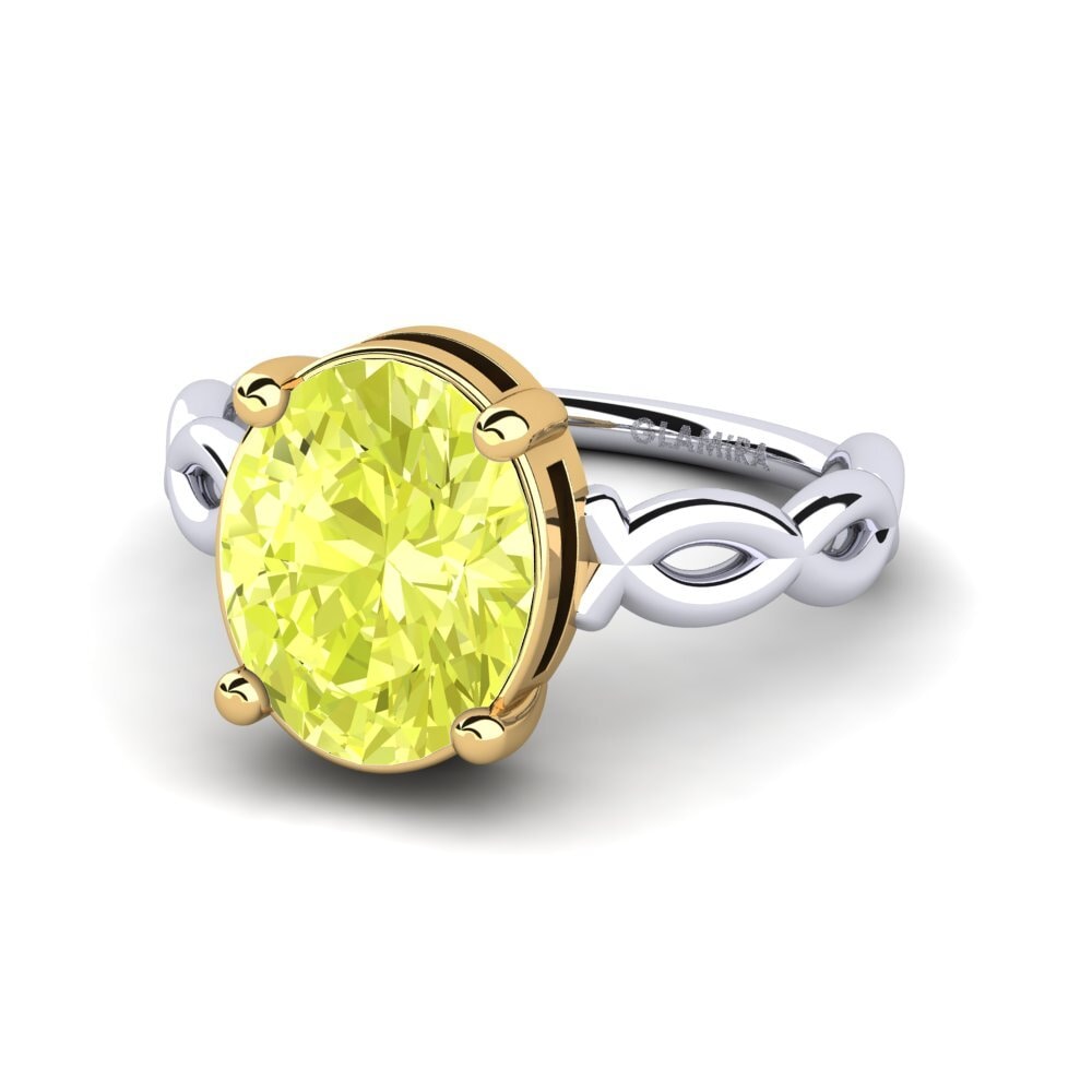 14k Oro Blanco & Amarillo Cuarzo Limón Anillo de compromiso Johnika