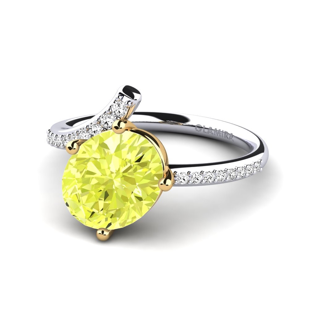 14k Oro Blanco & Amarillo Cuarzo Limón Anillo de compromiso Jolaina
