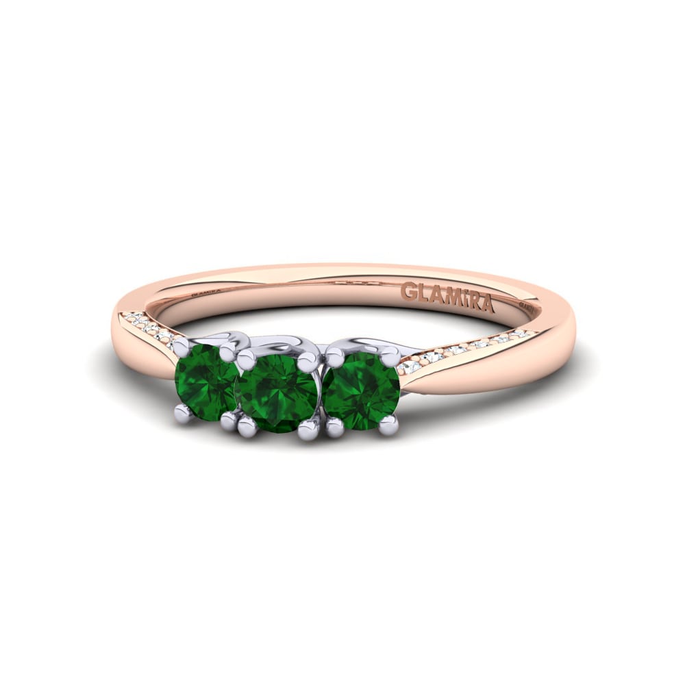 Bagues Or Rose& Blanc 18k Zircone Vert 3 & 5 Pierres