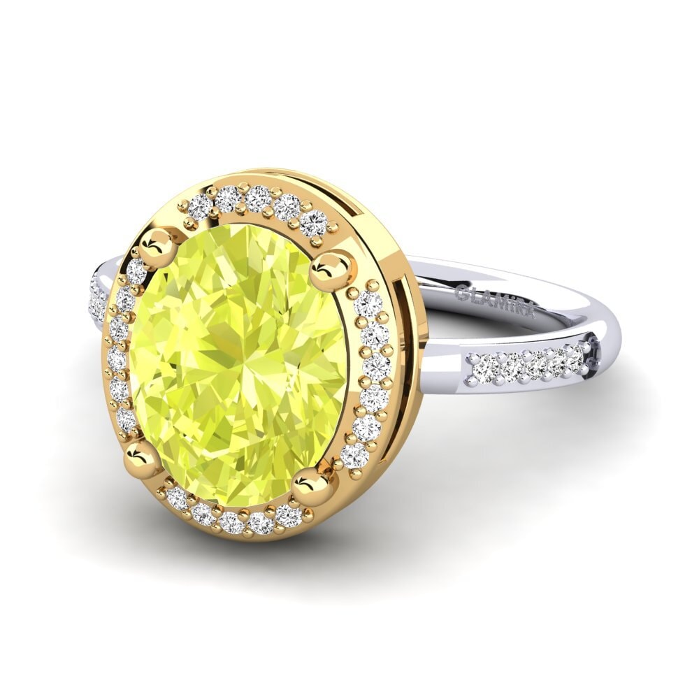 14k Oro Blanco & Amarillo Cuarzo Limón Anillo de compromiso Jolecia