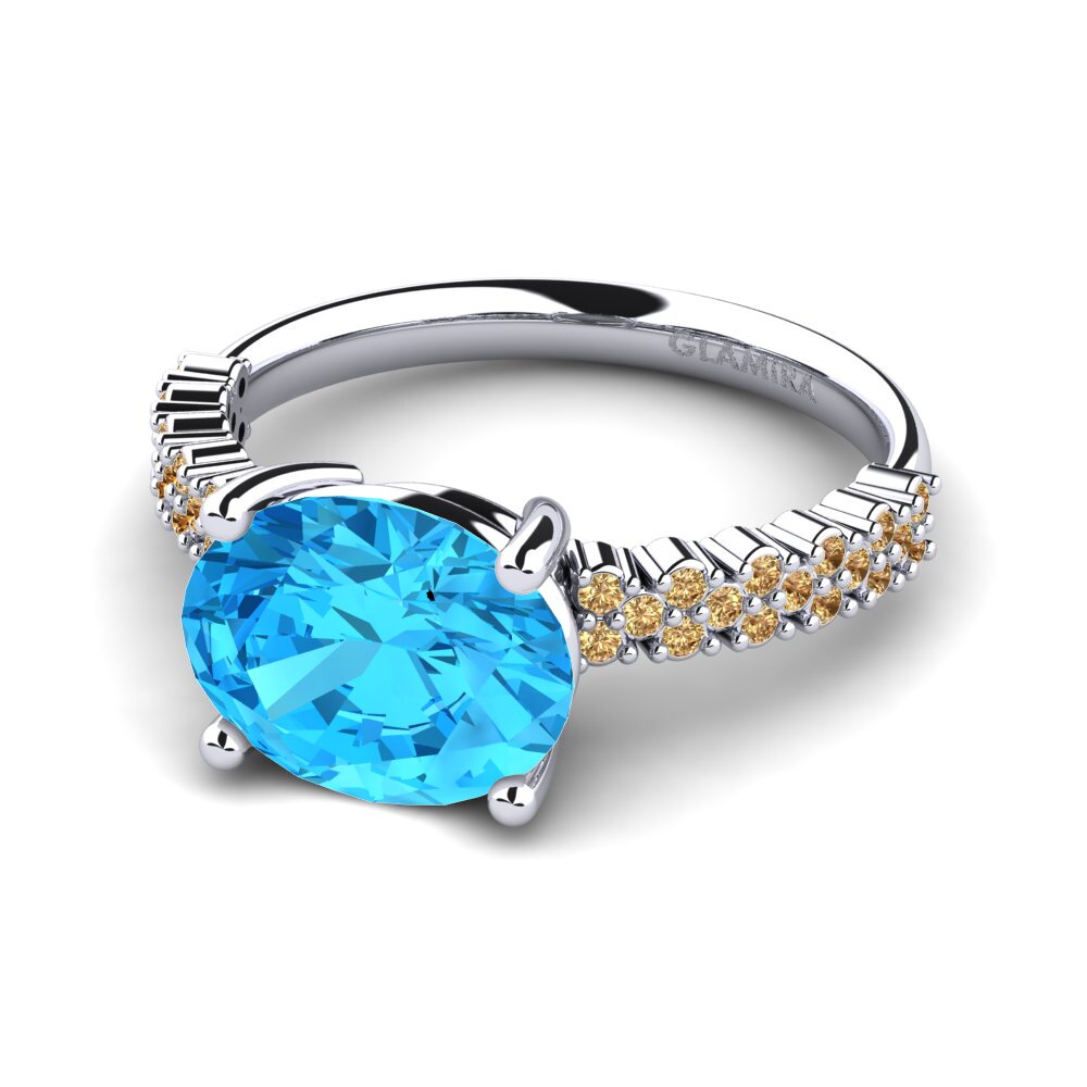 18k Oro Blanco Topacio azul Anillo de compromiso Jolyssa