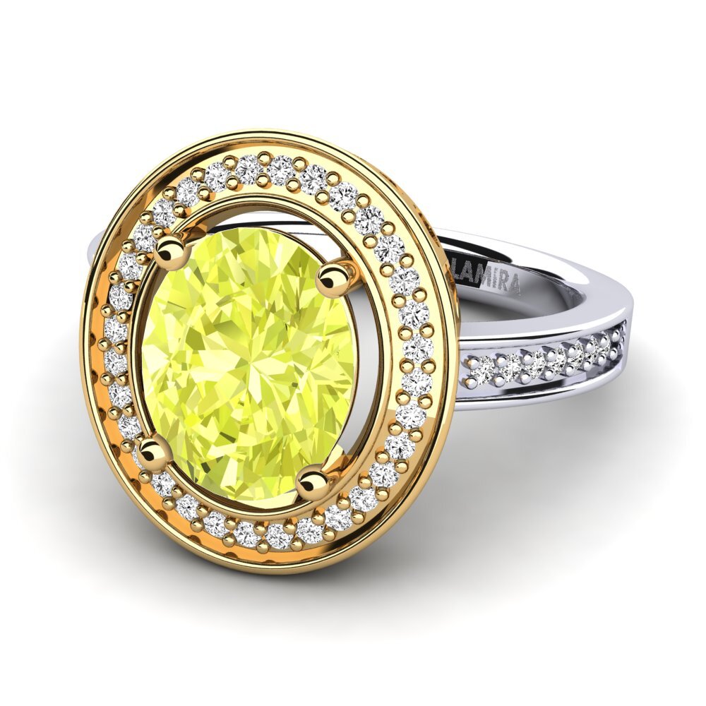 14k Oro Blanco & Amarillo Cuarzo Limón Anillo de compromiso Jonaris