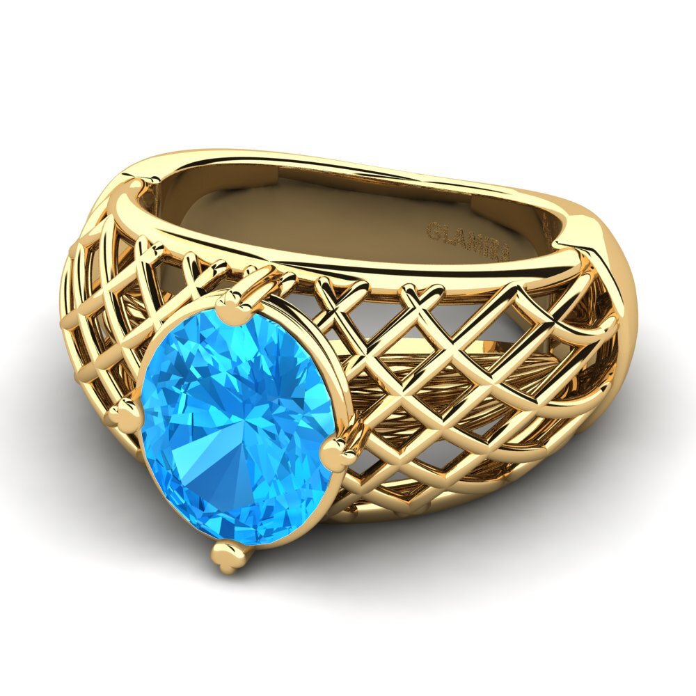 9k Oro Amarillo Topacio azul Anillo de compromiso Jonasia
