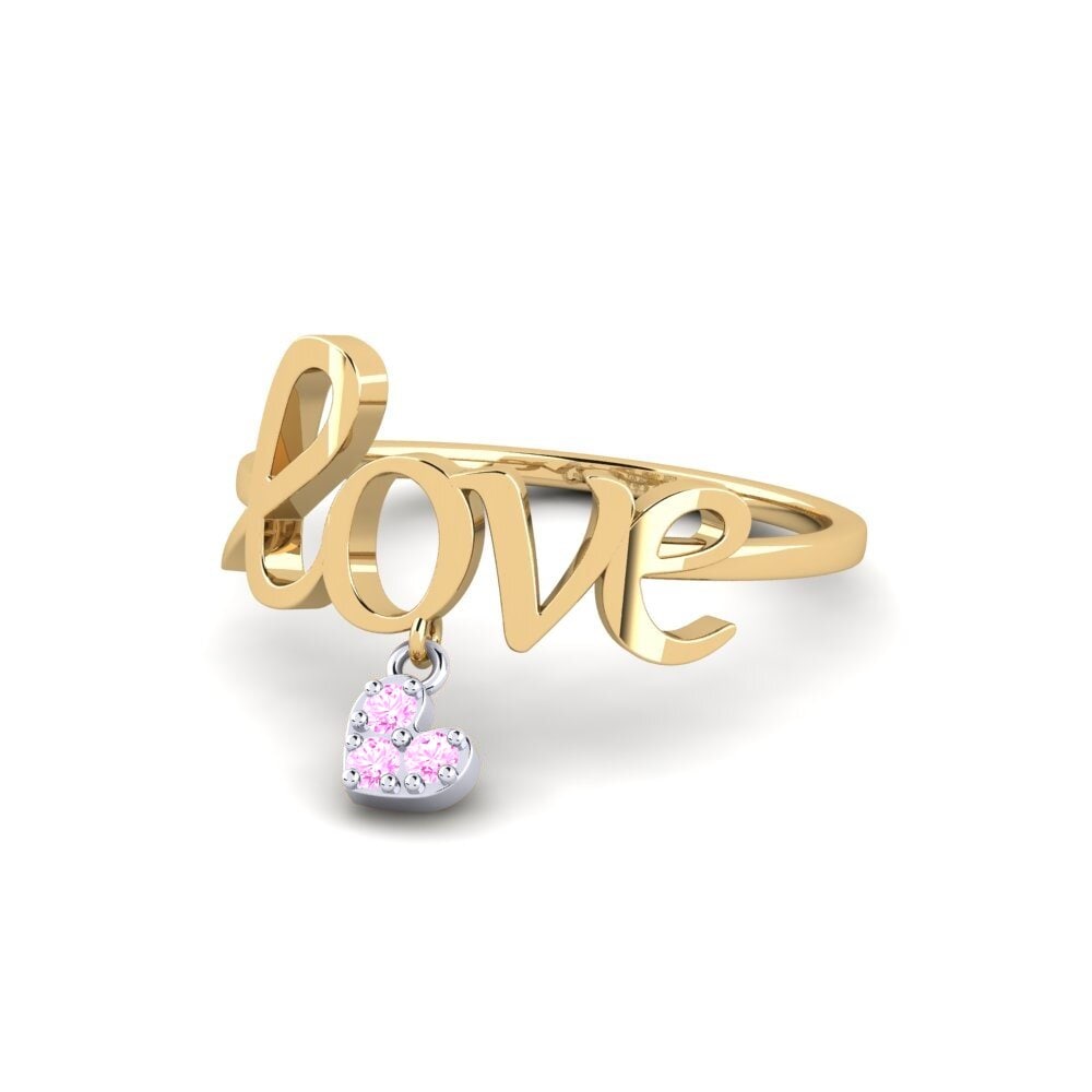 14k Oro Amarillo & Blanco Zafiro Rosado Anillo Joobira