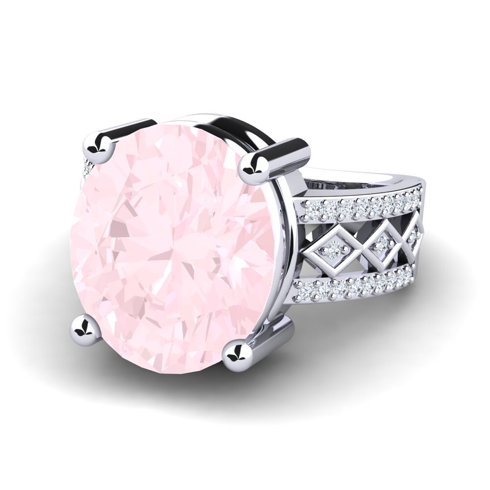 Or Blanc 9k Quartz Rose Bague Jorgelina