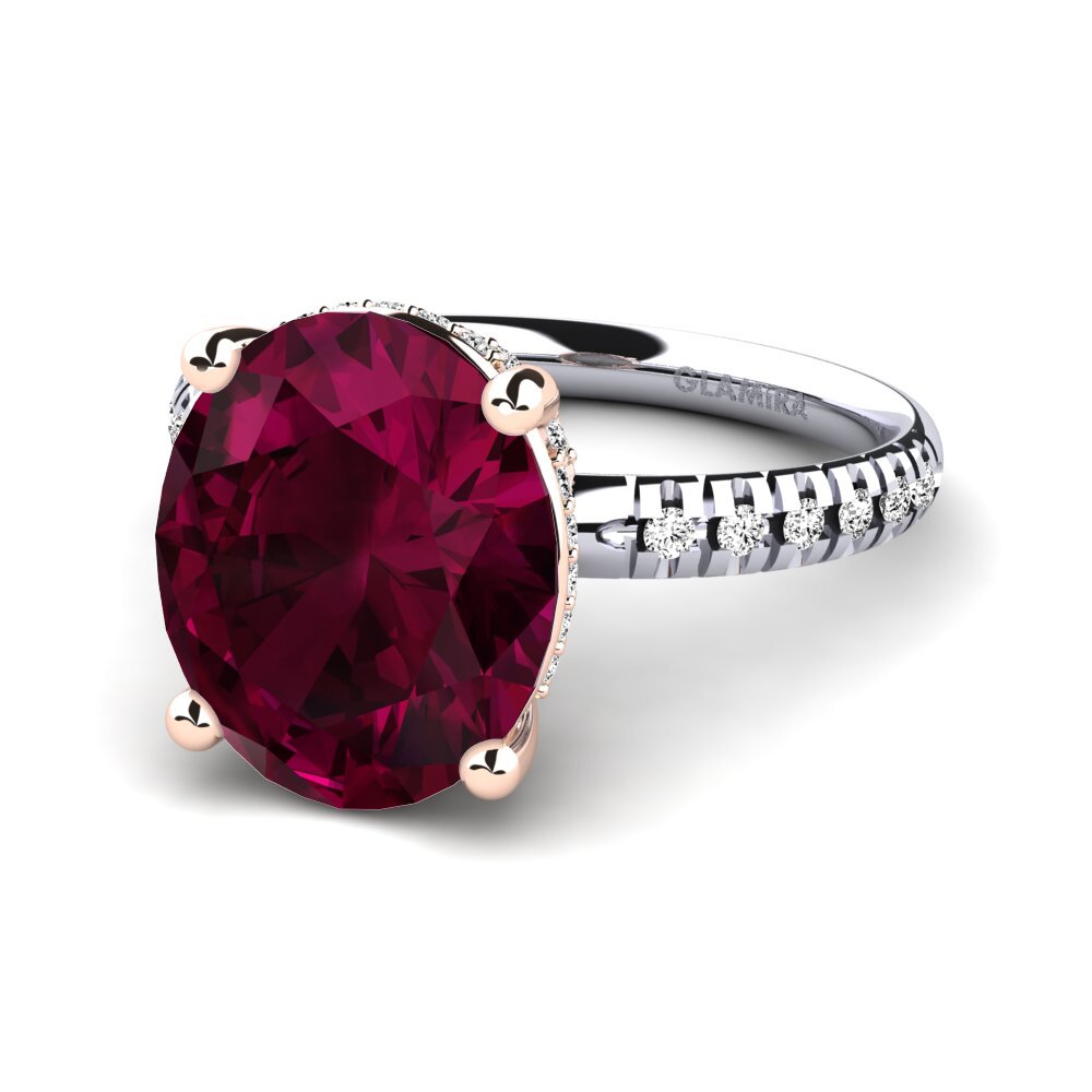 14k Oro Blanco & Rosa Granate Rhodolite Anillo Josafina