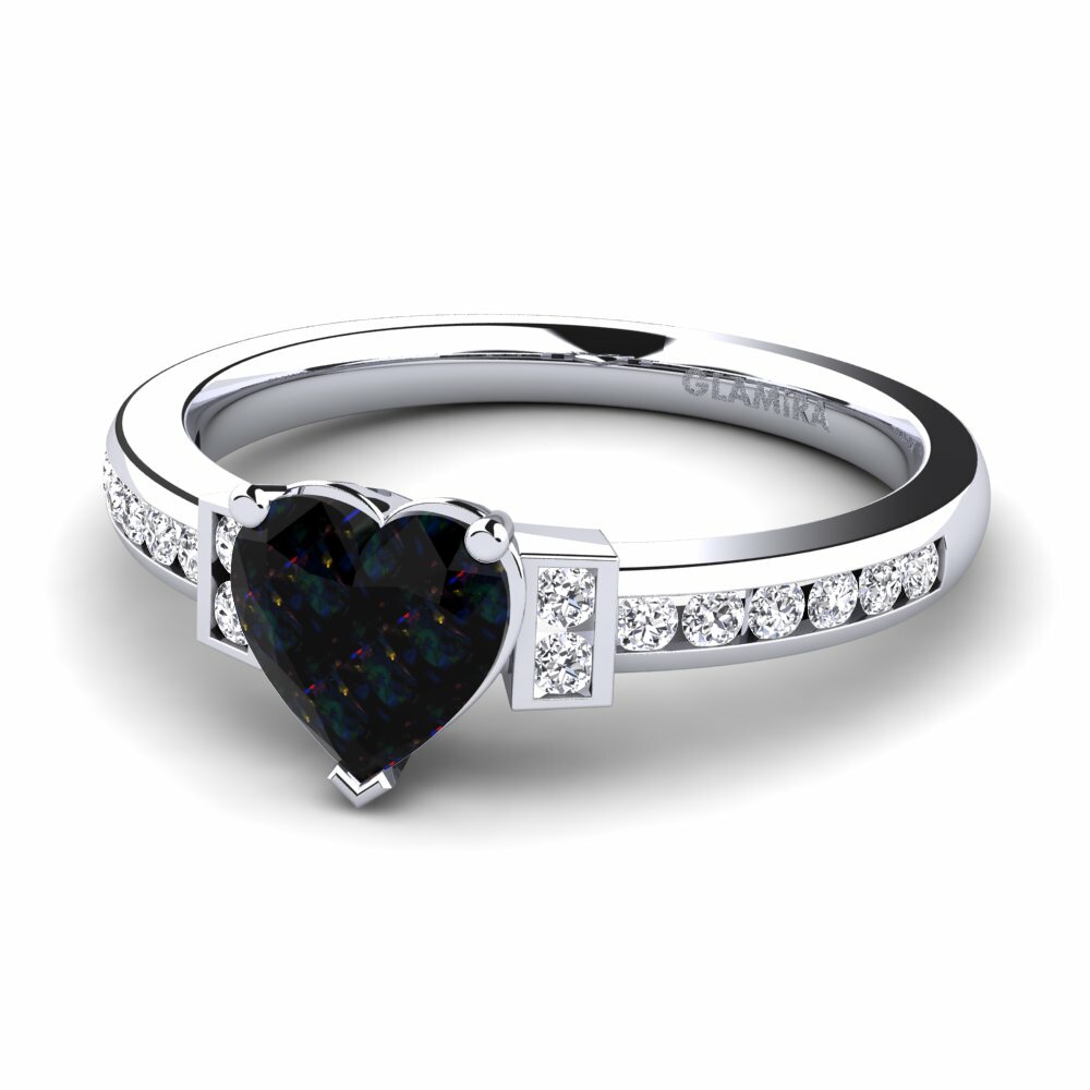 950 Palladium Black Opal Engagement Ring Josephine