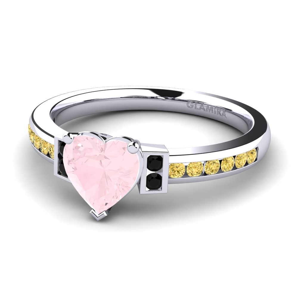 18k Oro Blanco Cuarzo rosa Anillo de compromiso Josephine