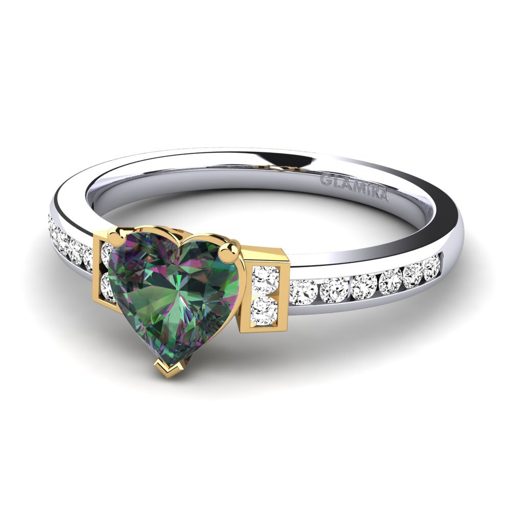 14k Oro Blanco & Amarillo Topacio Místico Anillo de compromiso Josephine