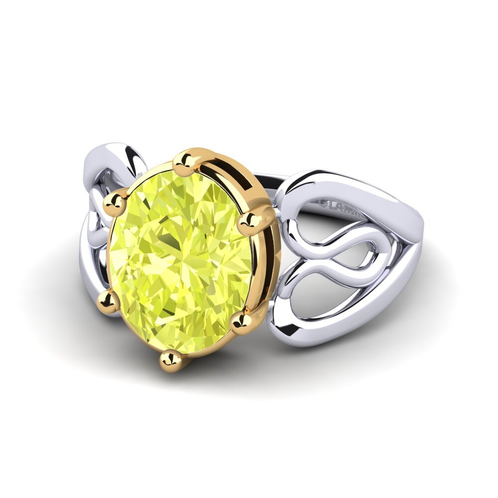 14k Oro Blanco & Amarillo Cuarzo Limón Anillo de compromiso Joshika