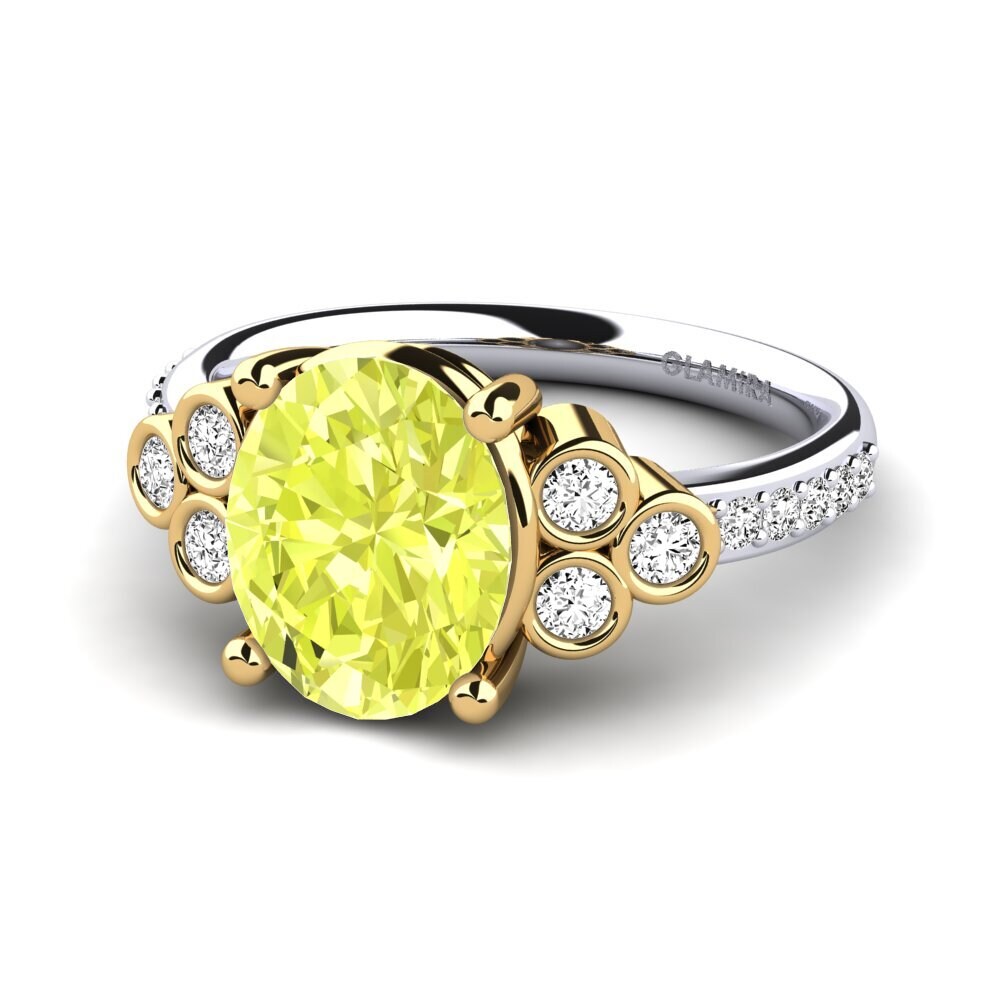 14k Oro Blanco & Amarillo Cuarzo Limón Anillo de compromiso Joulaya
