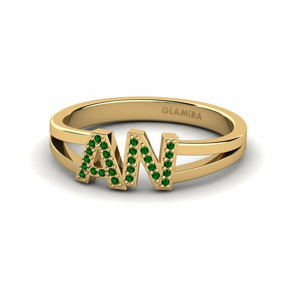 Bagues Or Jaune 18k Zircone Vert Initial & Name
