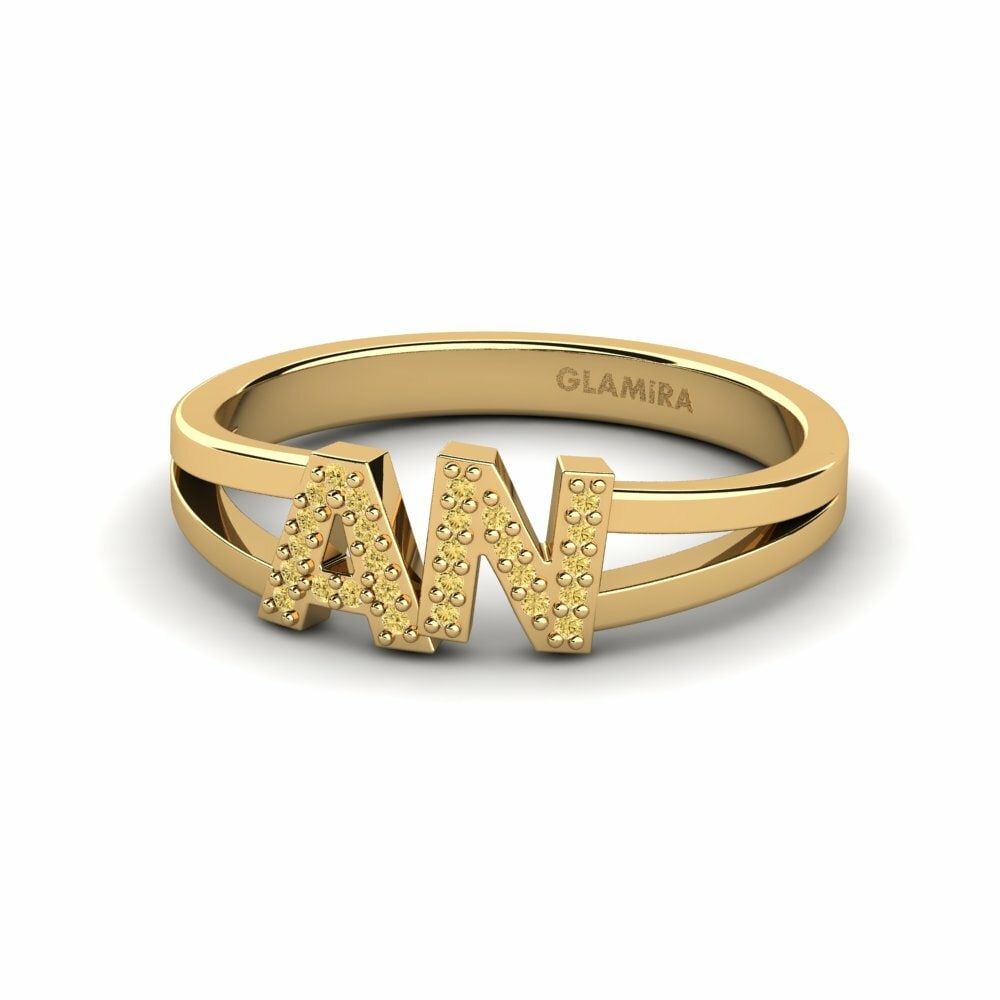 Initial & Name Yellow Diamond 14k Yellow Gold Rings