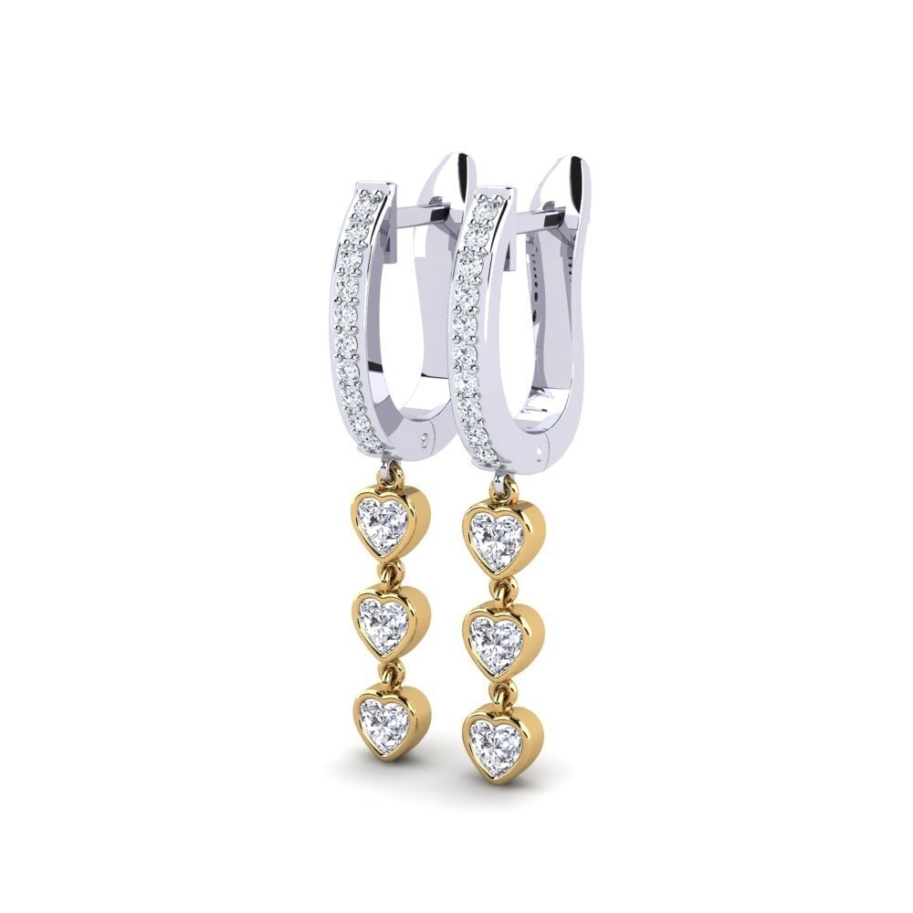 14k Oro Blanco / Amarillo Corazón Pendiente de mujer Juris