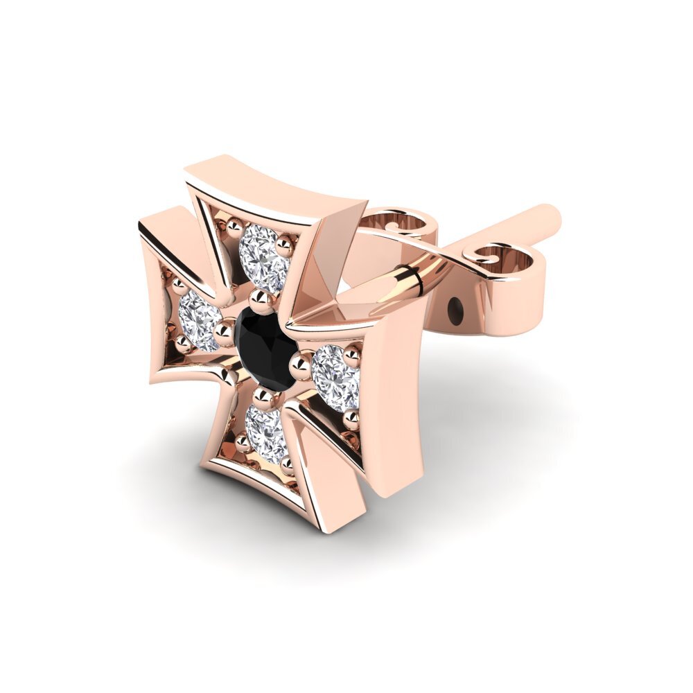 18ct Rose Gold Black Onyx Men's Earring Justus