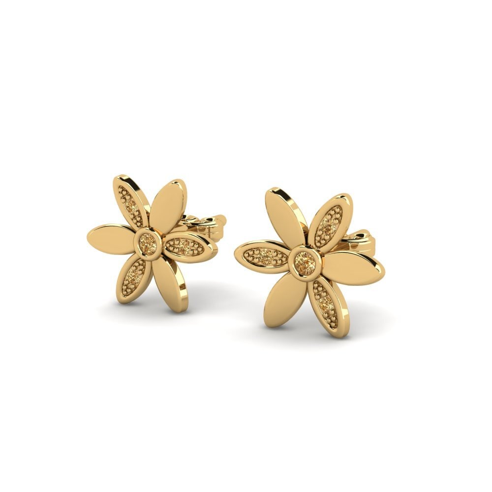 14K Yellow Gold Brown Diamond Earring Kaaba