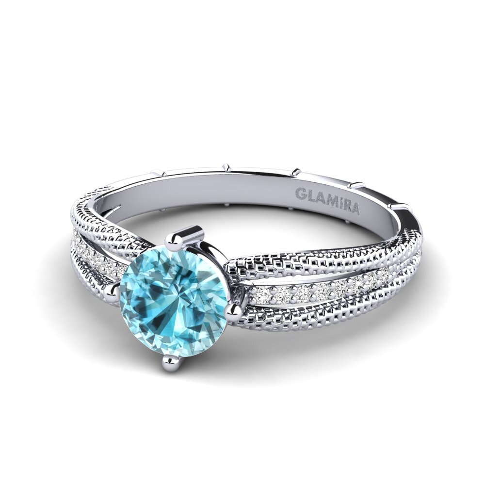 9k Oro Blanco Circón Azul Anillo de compromiso Kali