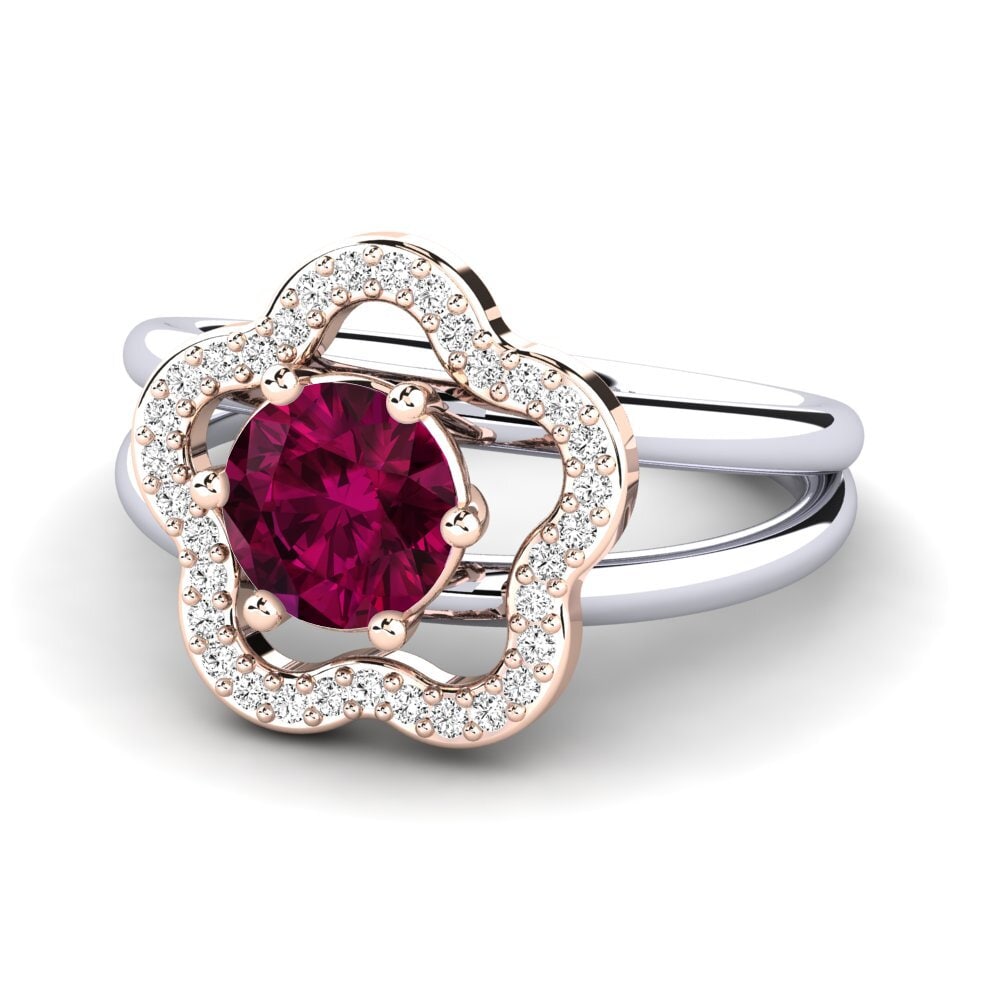 14k Oro Blanco & Rosa Granate Rhodolite Anillo Kalidah