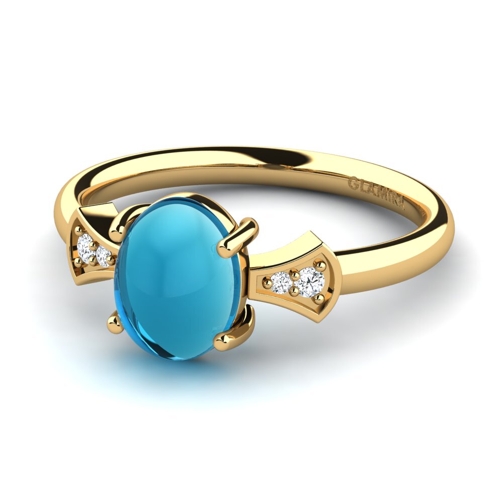 9k Oro Amarillo Topacio Azul Cabujón Anillo Kannelite