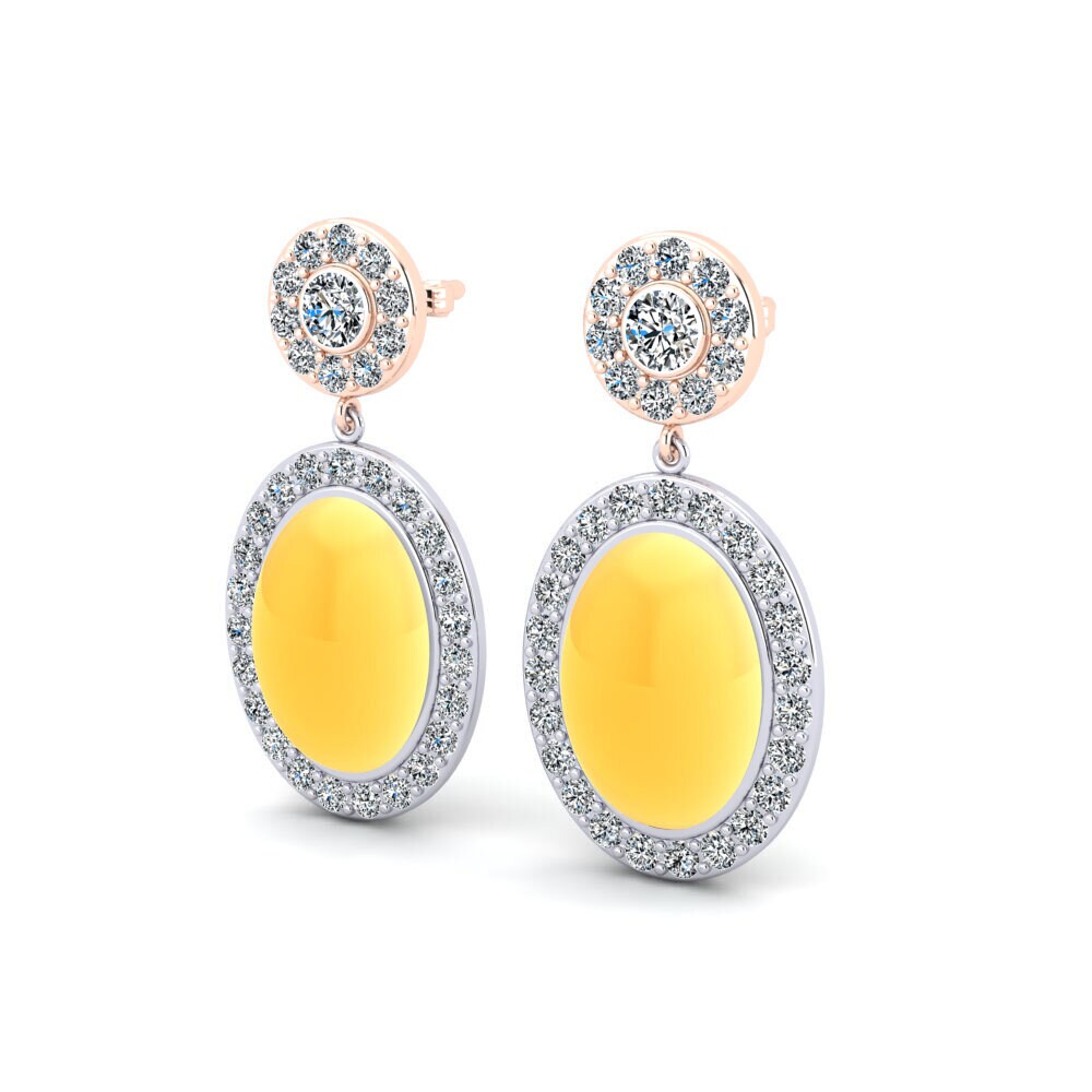 9k Oro Blanco & Rosa Citrino Cabujón Pendiente de mujer Kannikar