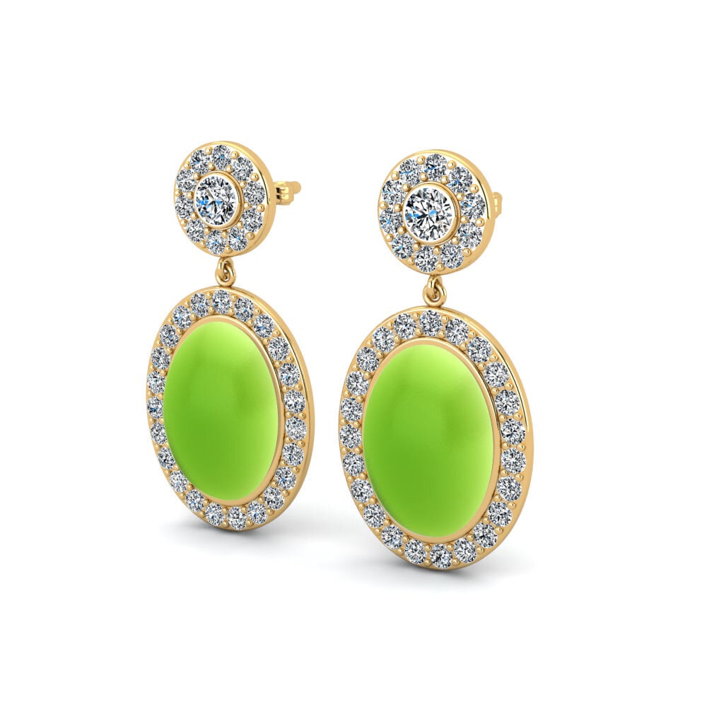 14k Oro Amarillo Peridoto Cabujón Pendiente de mujer Kannikar