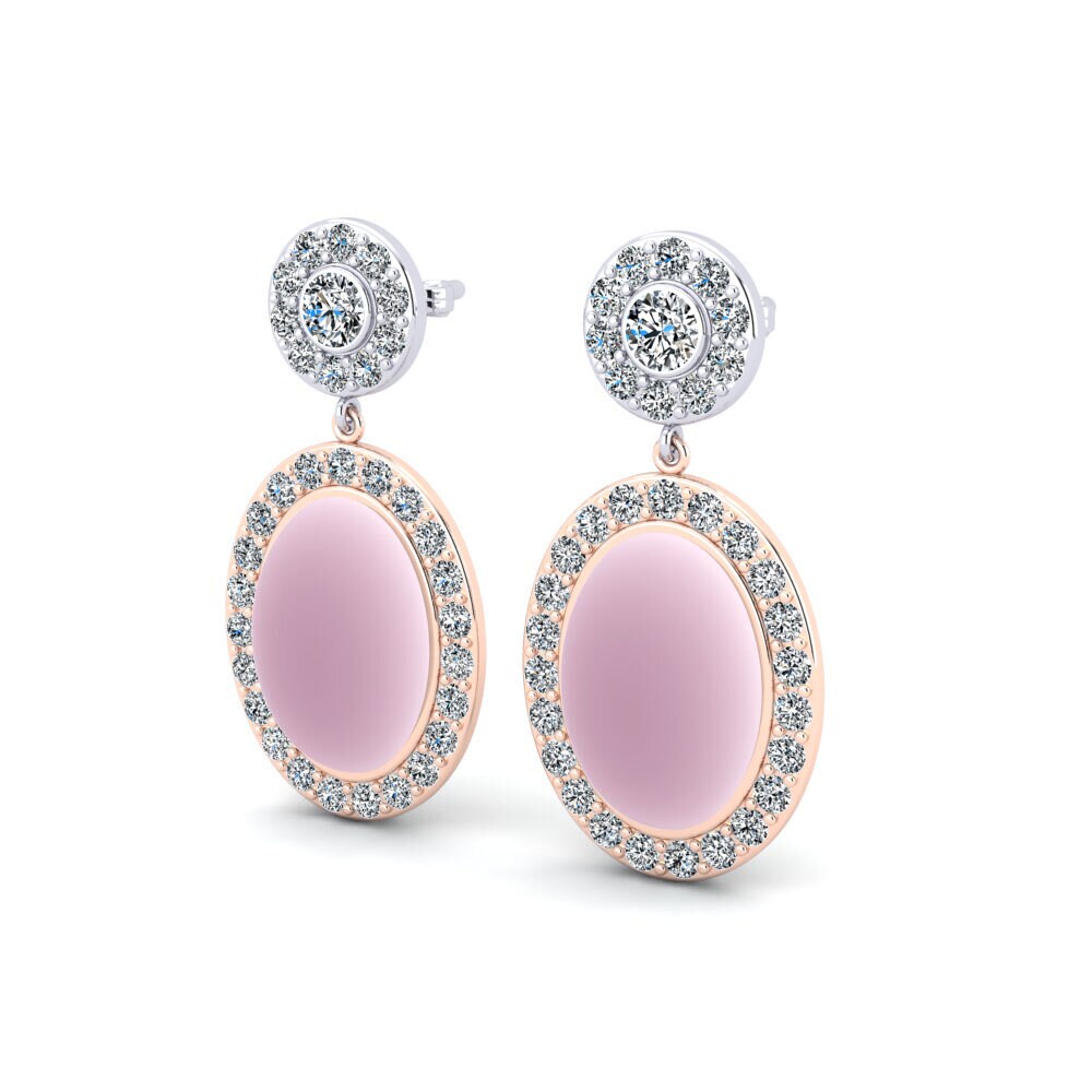 14ct Rose / White Gold Cabochon Oval Women's Earring Kannikar
