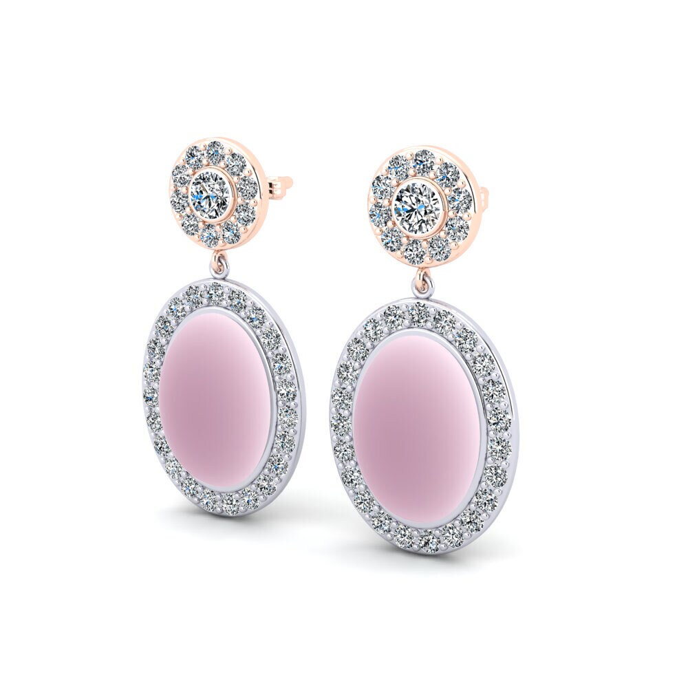 14ct White / Rose Gold Cabochon Oval Women's Earring Kannikar